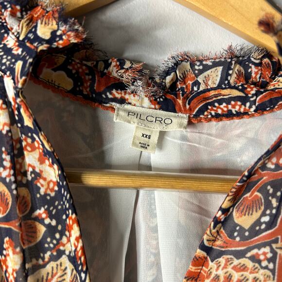 Pilcro Anthropologie Button Down Blouse Women’s XXS Bohemian Whimsical Orange - Picture 5 of 10